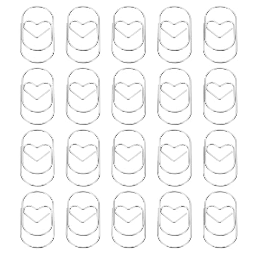 YOKIVE 20 Clips de Papel, Clips en Forma de Corazón, Mantienen la Mesa Ordenada, para Oficina, Arte, Hogar, Uso Diario (Tono Plateado, 2')