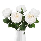 IPOPU White Roses Artificial Flowers,5PCS Real...