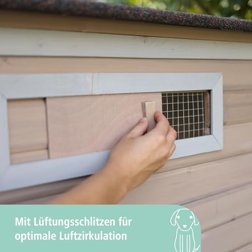 Kerbl Pet Hundehütte Overview, Hundehaus, 134x92x82cm, Holz, Kunststoff, Plexiglas, Hunde, wetterfestes Dach, 2 Schiebefenster