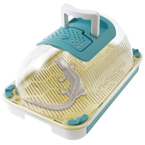 Transparent Reptile Feeding Box Portable Snail Breeding Box with Drawer Tray and Handle Multifunctional Reptile Terrarium for Lizard Frog Chameleon