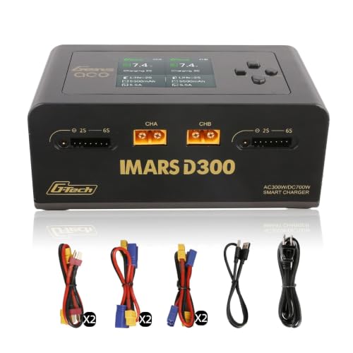 Gens Ace Lipo Battery Charger IMARS D300 G-Tech Series Smart Dual Lipo Charger 16A AC 300W DC 700W Lipo Charger（Black）