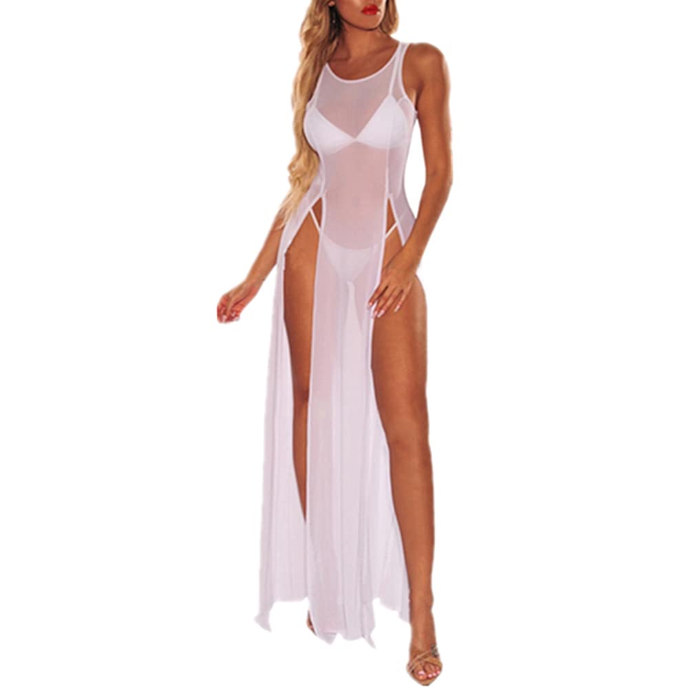 Najiny Vestido Sexy de Malla Transparente con Abertura Alta Vestido Largo para Bikini Cover Up para Cubrir Bikini Tops De Red Prendas De Playa Traje De Baño para Playa Vestido para Mujer