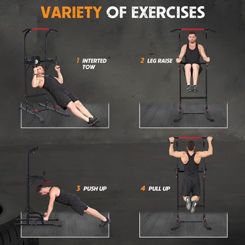 SogesHome Power Tower Pull Up Bar Station Adjustable Height Dip Stand Multi-Function Strength Training Fitness Workout Station for Home Gym Fitness Equipment,Assistive Trainer Pull Up Stand 330LBS - Thumbnail 2