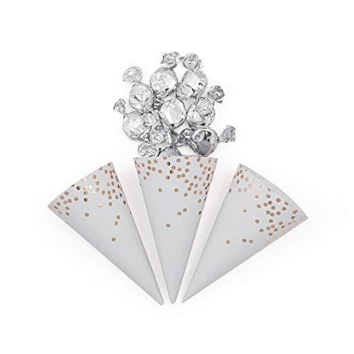 Fun Express Gold Foil Scatter Dots Snack Cones – Elegant Party Cones Weddings Bridal Showers Birthdays Anniversaries & Special Occasions – Perfect for Serving Popcorn Candy Treats & Snacks – 12 Count