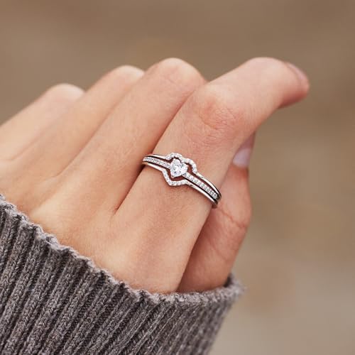 STORYJEWELLERY 925 Sterling Silver Rings for Women, Promise Rings for Her, Heart Purity Ring, Stacking Silver Pinky Ring for Women, Gifts for Her2