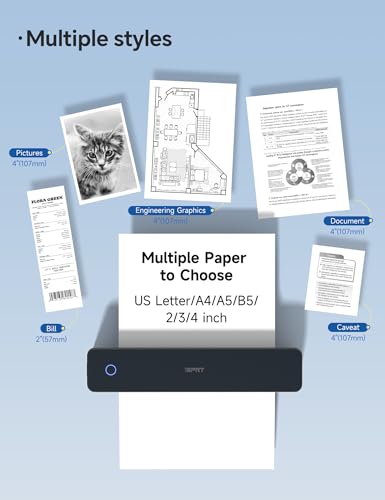 Image of iDPRT MT610 Portable Thermal Printer, 203DPI Mobile-Travel-Printers, Inkless-Wireless-Small-Printer for Home Use, Office, Vehicles, Bluetooth Printers Supports 8.5 inch x 11 inch US Letter&A4&A5, Black