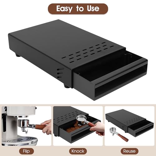Foto von Wakects Kaffee-Klopf-Box-Behälter, Edelstahl-Gummi-Kaffeemehl-Klopf-Box-Rest-Pulver-Eimer-Schublade Verdickter Espresso-Satz-Behälter für Home Cafe Shop 7,1 X 11 X 2 Zoll(Schwarz)