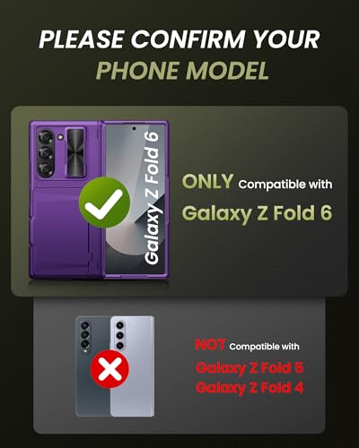Image of for Samsung Galaxy Z Fold 6 Case with Card Holder & Slide Camera Lens Cover & Hinge Protection & Screen Protector, Multifunctional Durable Rugged Phone Case for Samsung Z Fold 6, Dark Purple
