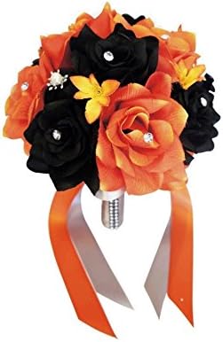 Angel Isabella 8" Round Wedding Bouquet - Perfect Fall Weddings: Orange, Black, Silver