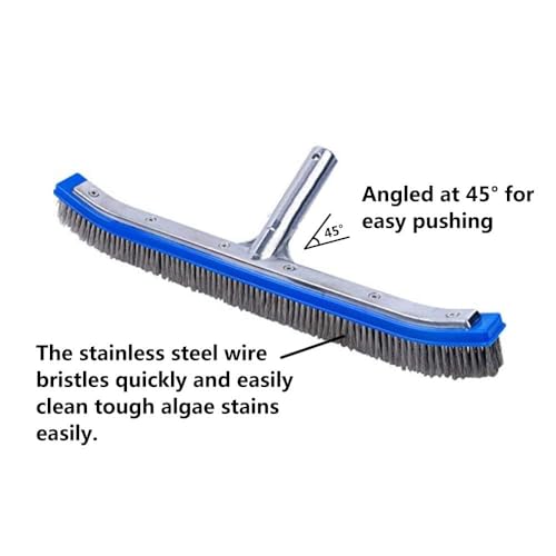 Swimming Pool Brush for Cleaning Pool Walls,Tiles & Floors,Heavy Duty 18" Aluminum Stainless Steel Wire Bristle Pool Scrub Brush for Curved Cleaning Brushes with EZ Clips by LALAPOOL - Image 4
