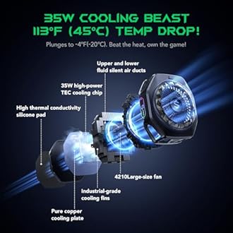 Black Shark Magnetic Phone Cooler 5 Pro - 18 Addressable RGB LEDs, Detachable Grip, APP-Controlled Thermostatic Cooling Fan for iPhone MagSafe/Android/iPad -Gaming/Streaming/Photography