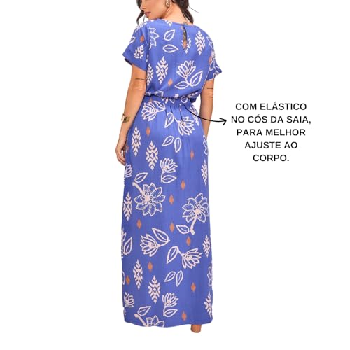 Conjunto Feminino Blusa Com Manga E Saia Longa Viscose (BR, Alfa, M, Regular, Azul)