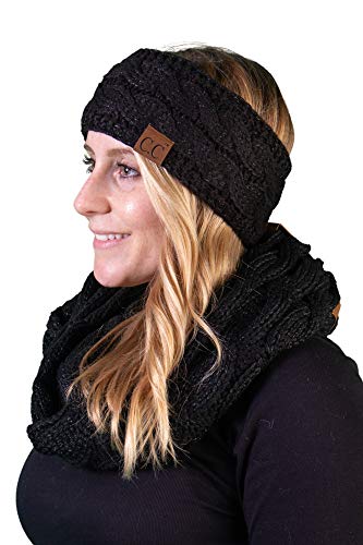 Funky Junque Women's Cable Knit Headwrap & Infinity Scarf Set - Mother's Day Gift - Fuzzy Lined Winter Collection