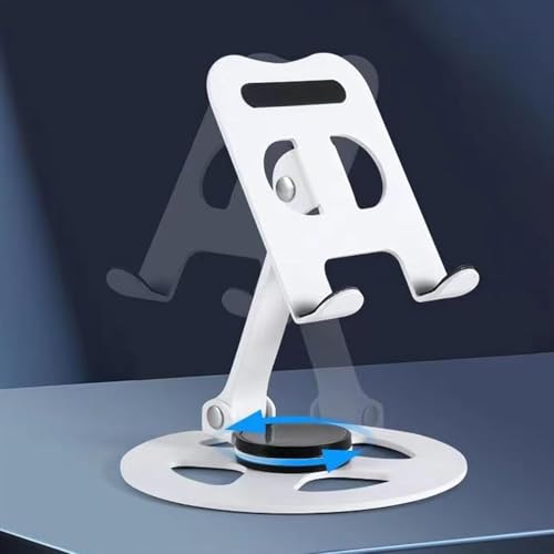 Image of Mobile Phone Stand for Desk | 360 Rotation & Adjustable Height | Foldable Stand for Smartphone & Tablet - White
