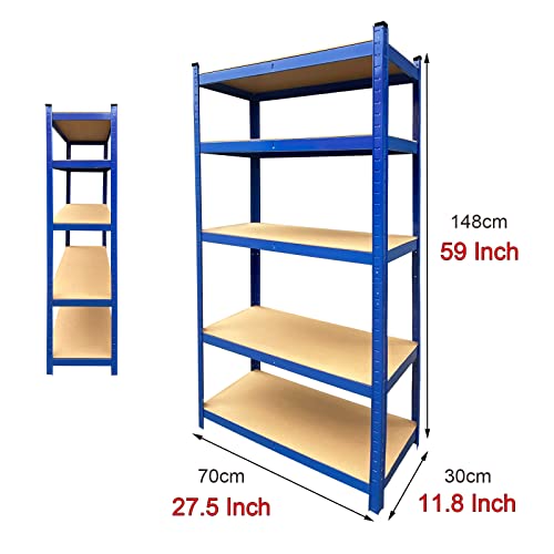 59" Storage Shelves, Heavy Duty Steel Frame 5-Tier Garage Shelving Unit, Metal Multi-Use Storage Rack For Home/Office/Dormitory/Garage, Adjustable Height Bolt-Free Easy Installation, Blue #TOP2