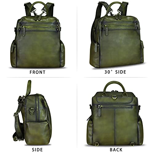 Image of Genuine Leather Backpack for Women Convertible Design Shoulder Bag Vintage Casual Daypack Knapsack Rucksack Purse (Green)