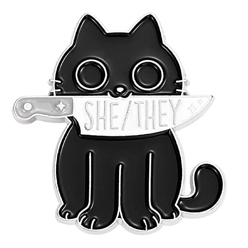 Image of Cute Black Cat LGBTQ Pin Brooches They /He Him /They Them /She Her /He They Gender Identity Bulk Pins for Pride Parade Clothing Backpack Hat Decoration