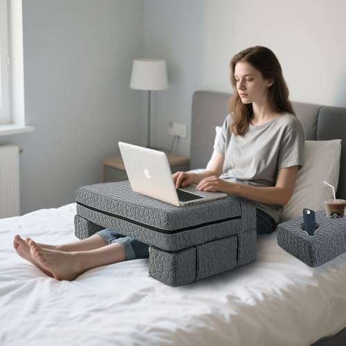 Image of Extra Large Reading & Gaming Pillow with Coaster, Lap Desk Pillow for Laptop for Adult, Memory Foam Bed Desk for Working, Gaming, Reading & Writing Laptop Desk for Couch Bed Floor