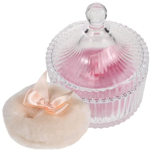LALADEFIEE Houppette Pour Bébé 2 Pièces 90x30 Mm En Peluche Douce Beige Et Rose Avec Étui En Verre Rangement Précis Pour Soins Délicats Du Corps Et Maquillage De Voyage