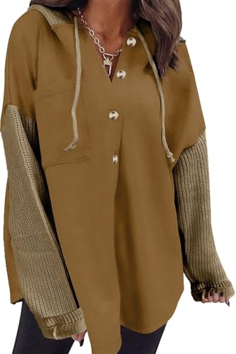 Image of SHEWIN Women Oversized Hooded Sweatshirt Loose Fit Casual Button Hoodies with Pocket 2026