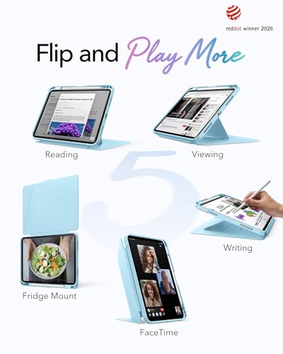 Image of ESR for iPad A16 Case, iPad 11th /10th Generation Case (2025 /2022) 11 Inch /10.9 Inch, Vertical Stand Cover with Pencil Holder, Ultra-Stable Magnetic Cover, Multi Stand Angles, Flip Series, Light Blue