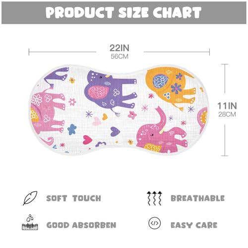 Cartoon Elephants Muslin Burp Cloths 22x11 Inch - 4-Layer Organic Cotton & TPU Waterproof Lining, Absorbent Baby Bibs for Boys/Girls with Hanging Loop4