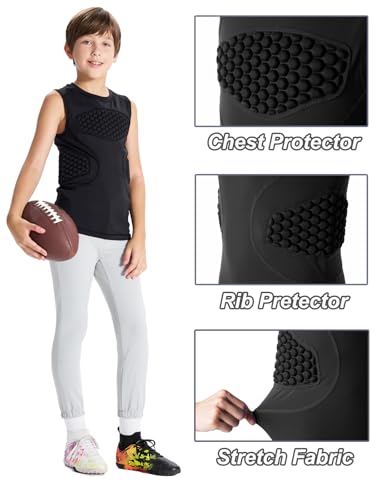 DEVOROPA Youth Boys Football Baseball Padded Compression Shirt Chest Protector Softball Lacrosse Rib Heart Sternum Guard Black S - Thumbnail 5
