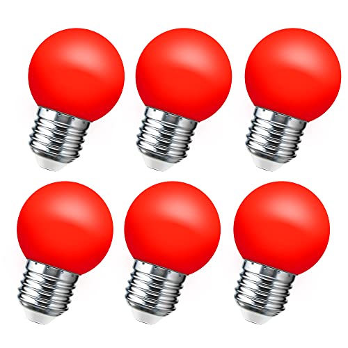 LED Red Light Bulb 15W Equivalent, 1W LED Colored Night Lights, G45 Christmas Globe Light Bulbs, Mini Edison E26 Base Bulb for Vanity Bulbs, Porch, Holiday String Fairy Mood Lights Decor, 6 Pack