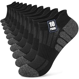 Stoeury 10 Paar Sneaker Socken Herren Damen, Atmungsaktive Baumwolle Kurze Sportsocken, Bequeme Sneakersocken mit Atmungsaktivem Netz, Knöchelsocken Herren mit Fußgewölbestütze, Schwarz, 43-46