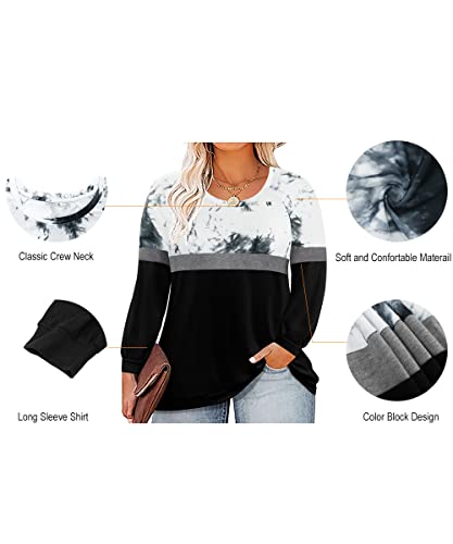 Image of TIYOMI Plus Size Tops for Women Raglan Long Sleeve V Neck T Shirts Casual Color Block Leopard /Floral Tops Winter Tee Shirt