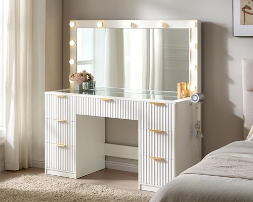AMERLIFE 47.2" Fluted Vanity Desk Large Mirror and