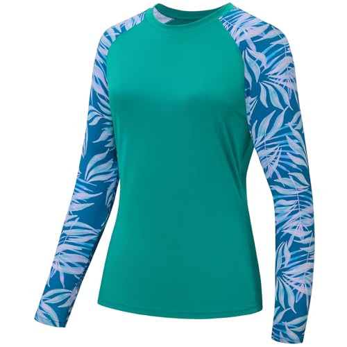 UPF 50 Clothing Lightweight Long Sleeve Sun Shirt 28 upf 50 clothing - pool green watercolor leaves