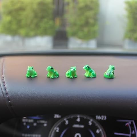 Refintural 10 Pcs Mini Frog Cute Car Accessories - Rear View Mirror & Dashboard Decorations - Adorable Frog Figurines for Car, Garden, Home - Cute Car Mirror Interior Decors Cover