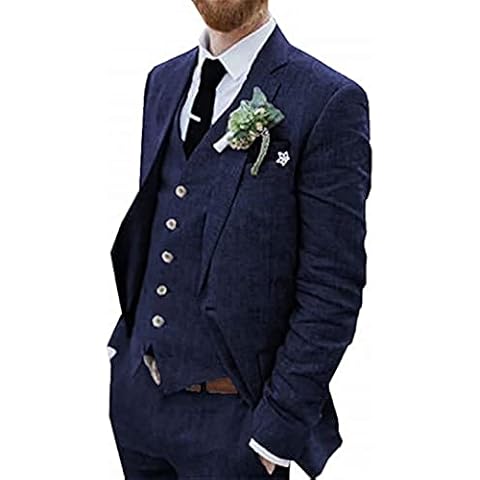 Traje de lino azul retro for hombres Seersucker Slim Fit 3 piezas Cover