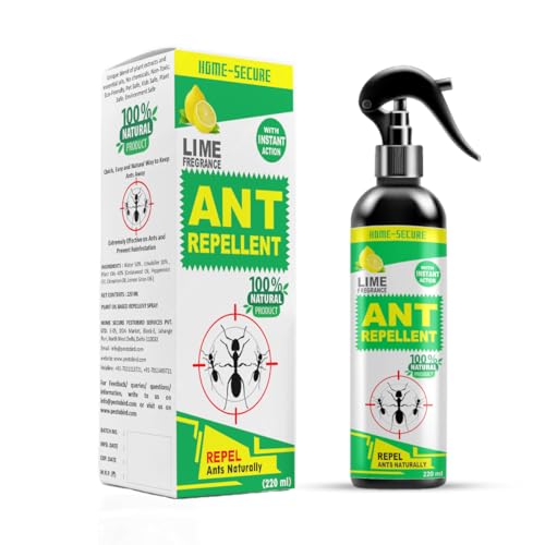 Home-Secure Ant Repellent Spray 220 ml, natural herbal repellent spray made with plant oils | Safe for pets, babies, skin | Chemical Free, eco-Friendly