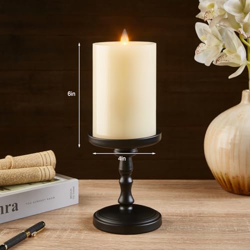 Image of Flameless Pillar Candles Flickering with Remote Timer, Battery Operated LED Candles Up to 400 Hours, 3D Moving Flame Real Wax Candles, D4 x H6, Remote Included (Ivory, 4inx6in)