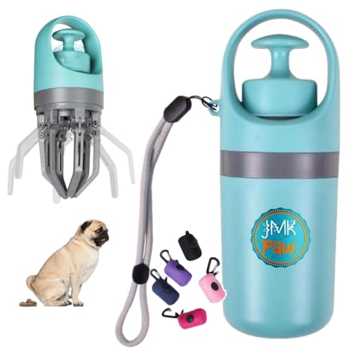 JMK paw Pooper Scooper for Dog – Portable Dog Poop Holder with Waste Bag Pouch, Doggy Yard Trash Picker Upper, Small & Large Dogs Poop Scoop with Claw Pickup Tool, Travel Pet Accessories for Walking
