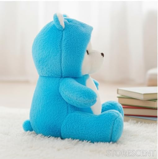 Image of Storescent Hooded Teddy Bear Plush Toy | Soft & Cute Stuffed Animal Toy for Hugging for Kids & Loved Ones - Blue 45cm
