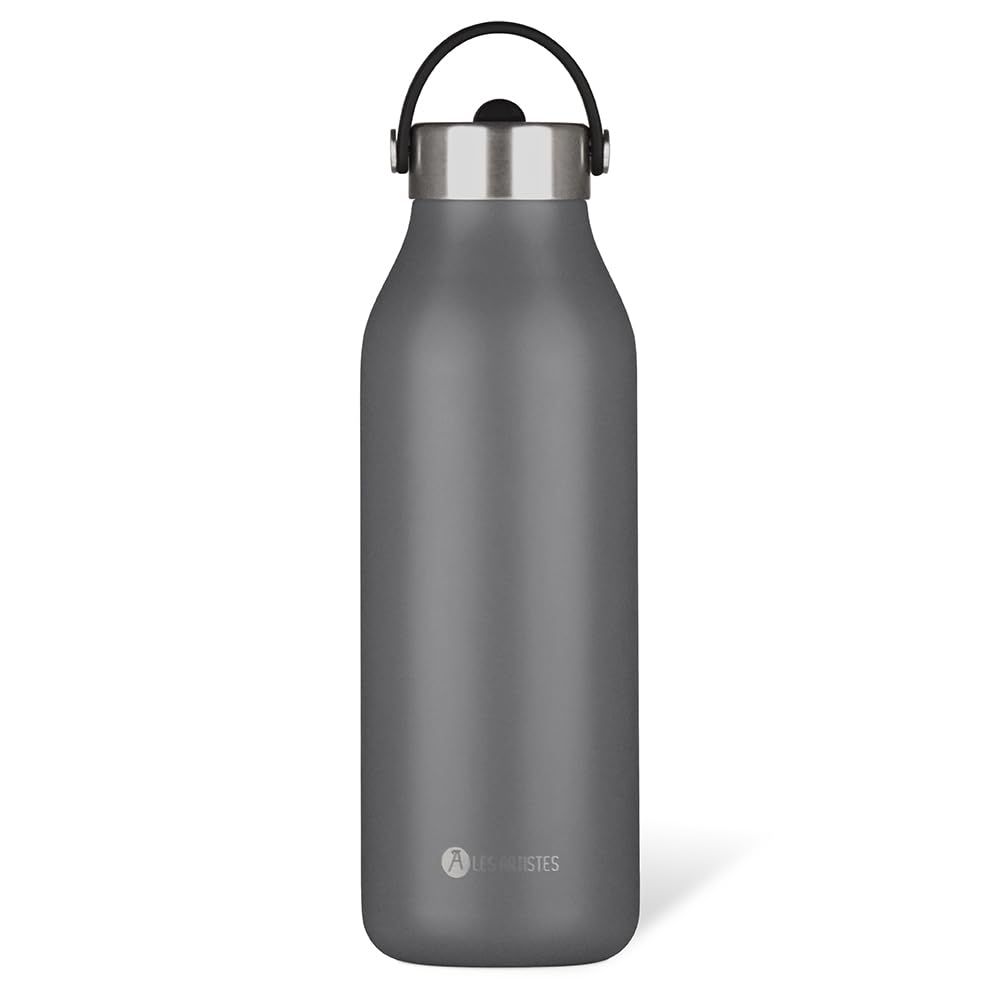 LES ARTISTES Paris A-2398 Bottle'Up 2.0, Thermos 1,5 litri, borraccia termica senza BPA, riutilizzabile, mantiene al caldo 12 ore e al freddo 24 ore, manico in acciaio inox, design grigio