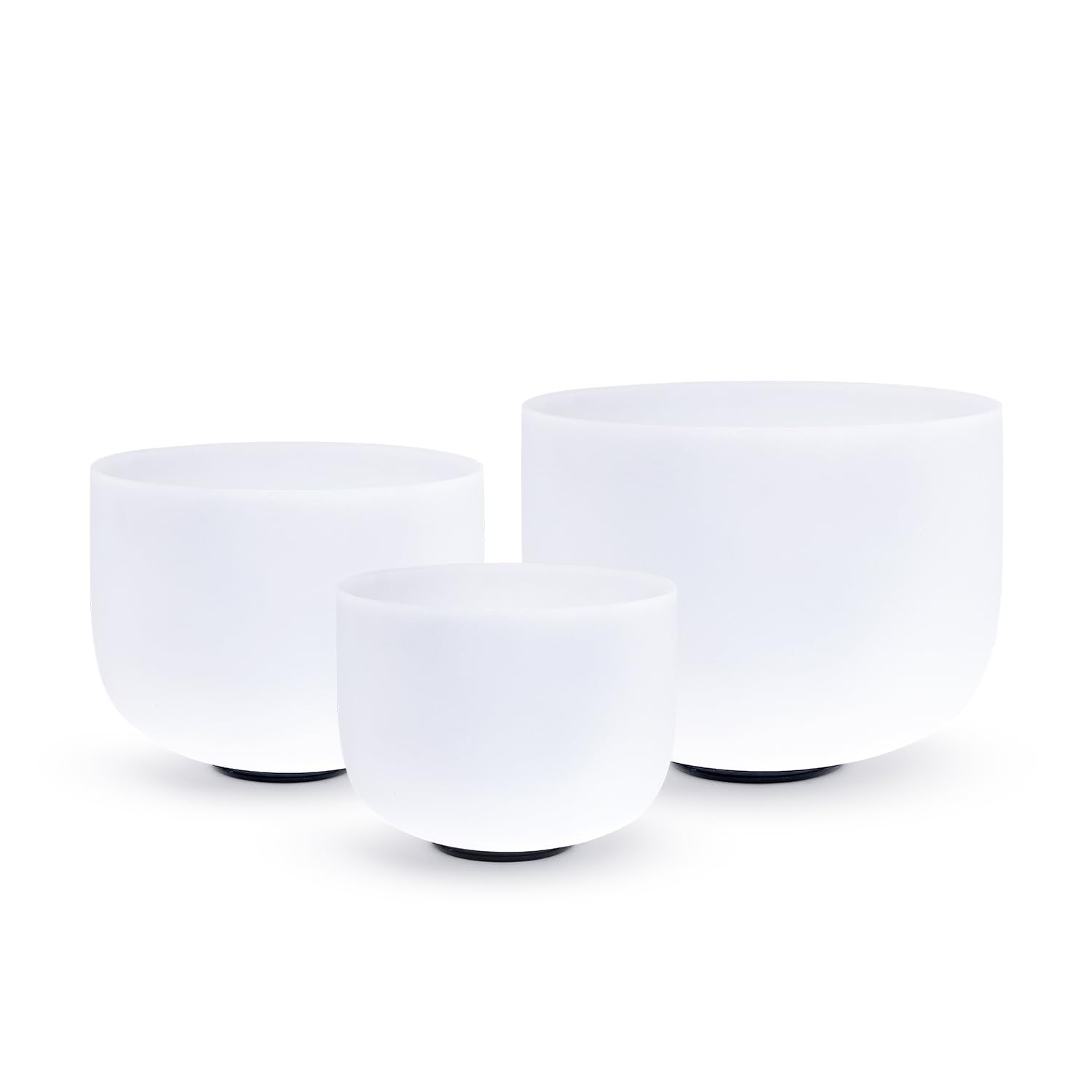 Hye-eun Lot de 3 bols chantants en cristal de quartz givré 432 Hz 20,3 à 30,5 cm Note E, A, C | Bol chantant en quartz givré blanc avec étui de transport pour yoga, méditation et guérison par le son