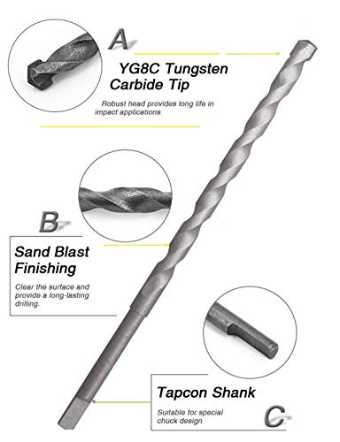Masonry Drill Bits 3/16 in.x 4-1/2 in. Carbide Tip Flat Shank Drill Concrete Stone Bricks-10Pcs - Thumbnail 7