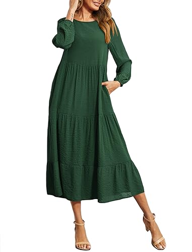 Image of Halife Women's Summer Casual Maxi Dresses Flowy Ruffle Boho Long Dresses with Pockets