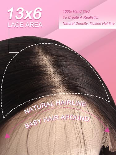 Barbique Synthetic Wig 13x6 Hd Lace Front 26 Inch Long Wavy Heat Resistant Fiber Deep Parting with Baby Hair Natural Hairline (1B) — view 4
