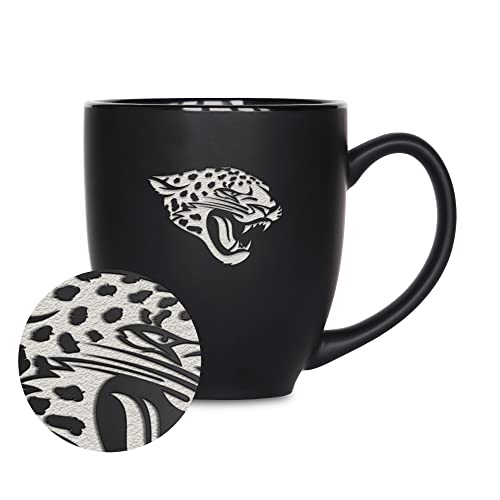 Image of Rico Industries NFL Football 15oz Personalized Laser Engraved Matte Black Ceramic Bistro Mug - For Hot or Cold Drinks