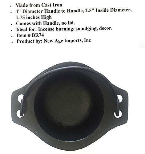 Cast Iron Cauldron W/Handle, Ideal For Smudging, Incense Burning, Ritual Purpose, Decoration, Candle Holder, Etc. (4" Diameter Handle To Handle, 2.5" Inside Diameter) #TOP2