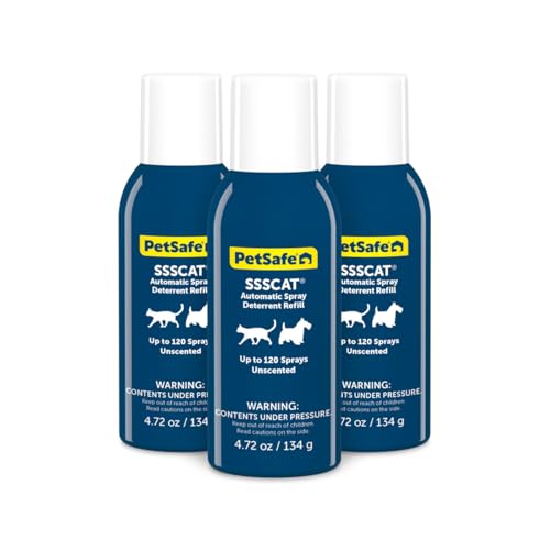 PetSafe SSSCAT Automatic Spray Pet Deterrent - Contactless Behavior Correction - Motion Sensor Air Burst - Odorless - Non-Staining - Versatile Placement Spray - Pack of 3 Refill Cans