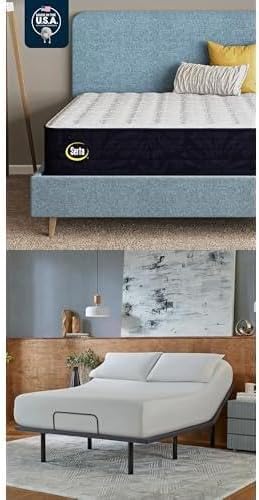 Serta Classic Clarks Hill Elite 2.0 Medium 13.5" King Mattress baselogic Level 2 King Adjustable Base Bed Frame - Cooling, Breathable, Pressure Relieving, Head & Foot Adjustability