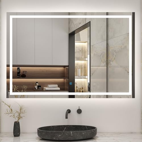 Biubiubath Espejo de baño LED sin Cobre 120×80cm,antivaho,Interruptor táctil