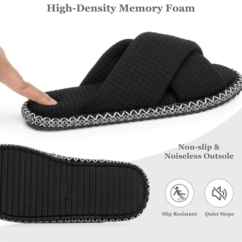 Image of GOEWY Slippers for Women Memory Foam House Bedroom Corduroy Crossbands Open Toe Slides Sandals Shoes Comfy Trendy Gift for womens Anti-Skid sole