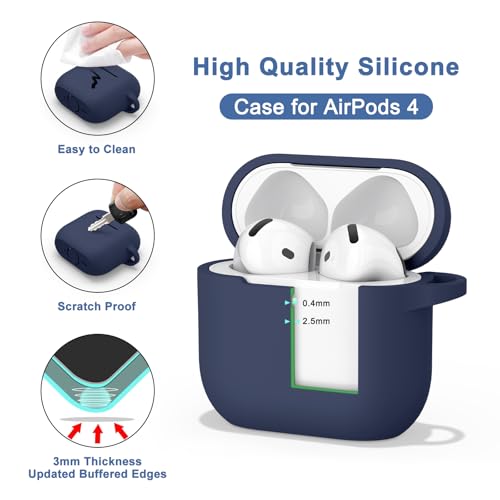 Image of Tobfit Case for AirPods 4 Case Cover 2024 with Lanyard & Keychain, Soft Silicone Protective Case for Apple AirPods 4th Generation, Full Protection, Support Wireless Charging, Midnight Blue